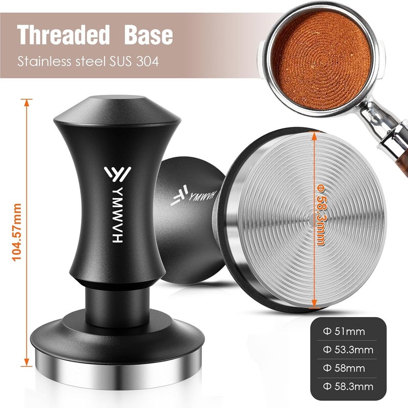YMWVH Espresso Tamper 58.3mm with 20lb/30lbs Replacement Springs Tamper Black, Premium Barista Coffee Tamper With 100% Stainless Steel Ripple Base, Compatible with Rancilio, Gaggia Portafilter, E61 Group - Image 2
